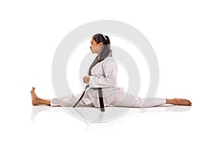 Split tae-kwon-do girl sideways profile isolated