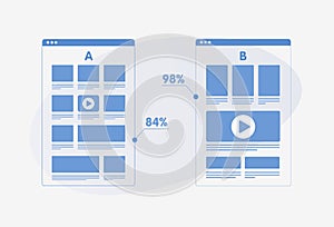 Split test comparison flat vector concept - AB testing with randomized experiments campaign. Smartphone with two A-B