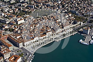 Split, town center, aerial view from the seaside, Croatia
