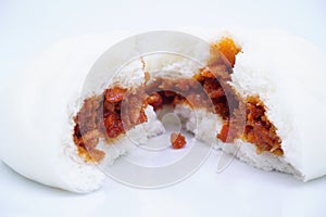 A splited roast red pork chinese bun