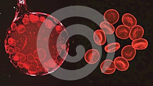 A splitscreen comparison of a healthy and sickleshaped red cell showcasing the drastic change in shape and structure. . photo