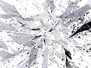 Splitted or broken glass pieces on white