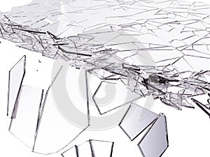 Splitted or cracked glass on white