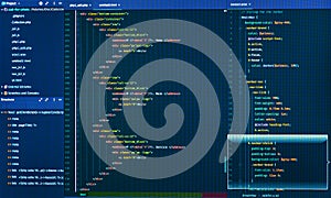 Splitting of html and css code. Software development. Programming code. Software source code