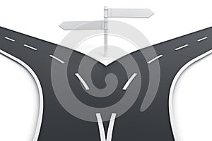 Splitting road with blank road signs