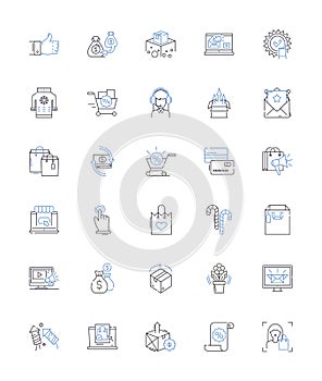 Splurging spree line icons collection. Shopping, Luxury, Extravagance, Treat, Indulgence, Spending, Opulence vector and