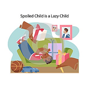 Spoiled and lazy child concept. Flat vector illustration