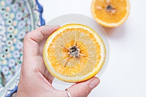 Spoiled orange. The black middle inside the fruit