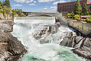 The Spokane Falls and water and power building at downtown Riverfront Park in Spokane, Washington, USA