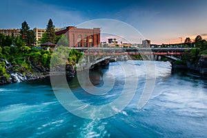 The Spokane River at sunset, in Spokane