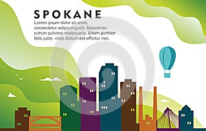 Spokane Washington City Building Cityscape Skyline Dynamic Background Illustration