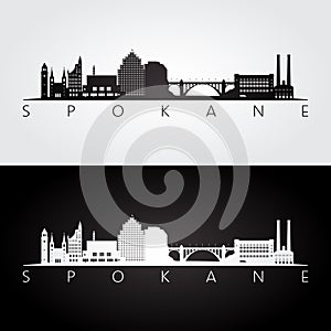 Spokane, Washington -  USA skyline and landmarks silhouette