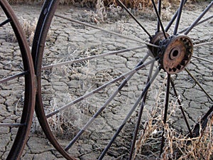 Spokes of a large metal wheel