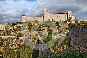 Spoleto, Perugia, Umbria, Italy: ancient the bridge aqueduct Ponte delle Torri (13th century) and the medieval fortress