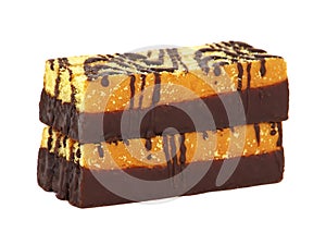 Sponge cake bar with chocolate glaze