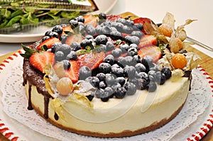 Sponge cake with berries isolated