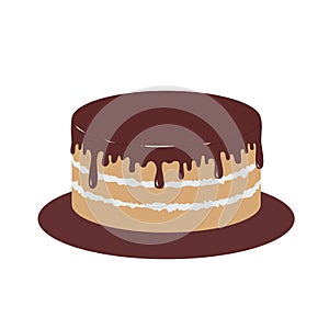 Sponge cake with chocolate icing. Vector illustration
