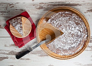 Sponge cake of lemon in an overhead shot