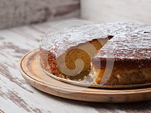 Sponge cake of lemon in an overhead shot