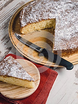 Sponge cake of lemon in an overhead shot