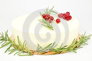 Sponge cake with red currant berries on the top