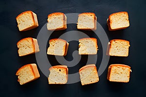 Sponge cake slices, fluffy confections ready to tantalize taste buds