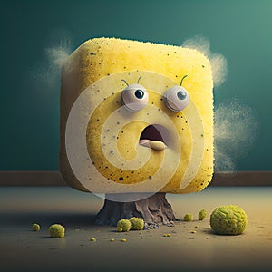 A Sponge Character with a Surprised Look and its Mouth Open, Exudes a Sense of Surprise, Shock, and Craziness photo