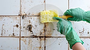 The sponge on dirty tiles.AI generated image photo