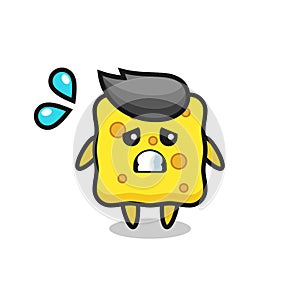 Sponge mascot character with afraid gesture