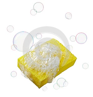 Sponge with soaps and bubbles