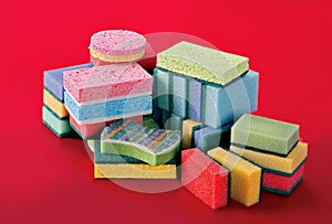 Sponges on red background.