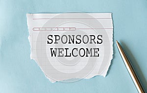 Sponsors Welcome text concept isolated over blue background