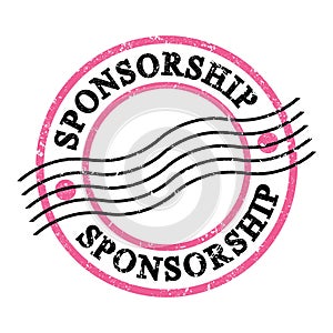 SPONSORSHIP, text on pink-black grungy postal stamp