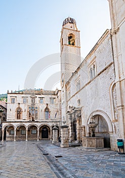 Sponza palace at old city of Dubrovnik, Croatia. Tower with bells