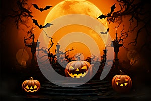 Spooky 3D rendered product podium against an enticing Halloween background