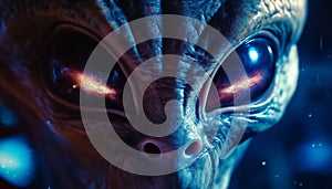 Spooky alien animal head glows in futuristic blue fantasy portrait generated by AI