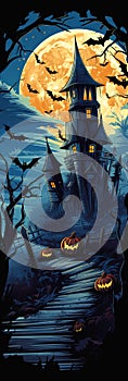 Spooky Castle: A Classic Halloween Illustration with a Twist of