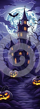 Spooky Castle on a Hill: A Halloween Haunt with Pumpkins, Portra