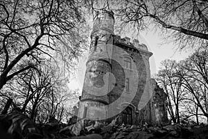 Spooky castle ruins Nicolae Romanescu park Craiova Romania