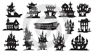 Spooky castle silhouette collection of Halloween vector isolated