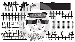 Spooky cemetery gate silhouette collection of Halloween vector i