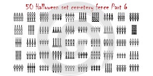 Assorted spooky cemetery gate silhouettes - vector. Assets isolated on a white background. Scary, haunted and creepy fence element