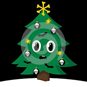 Spooky Christmas tree with Halloween decorations