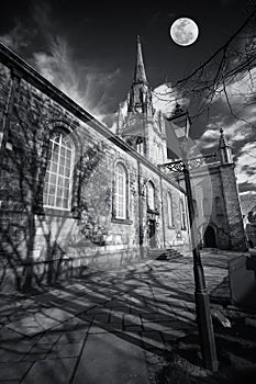 Spooky church with moon