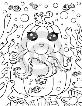 Spooky coloring page, Horror coloring page, Goth coloring page, Kawaii coloring page