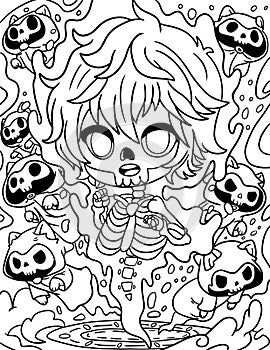 Spooky coloring page, Horror coloring page, Goth coloring page, Kawaii coloring page