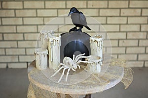 Spooky crow and spider table decorations