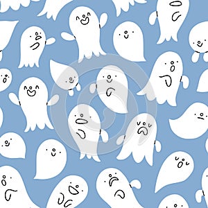 Spooky doodle ghosts vector pattern