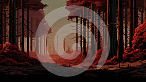 Cedar Forest Firehouse: Retrovirus 8-bit Illustration With Bold Landscapes photo