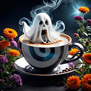 Spooky Ghost on Hot Coffee Cup